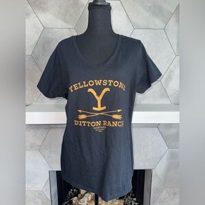 Yellowstone Dutton Ranch Est. 1886 Running Horse Logo V-Neck T-Shirt in Black XL